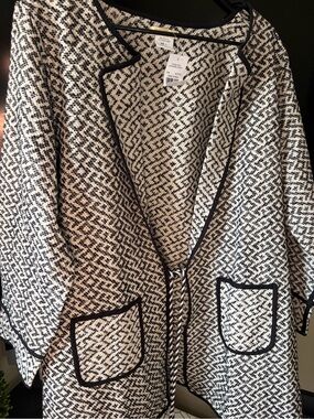 Magnolia Black and White Open-Front Knit Cardigan